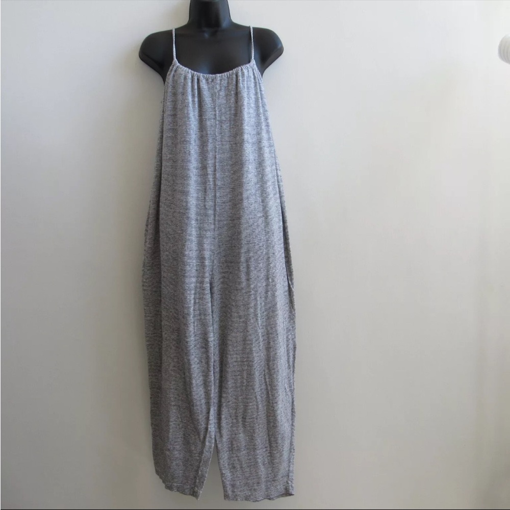 Hatch Morgana Jumpsuit Size 1 S/M Small Medium Gray Linen Striped Maternity